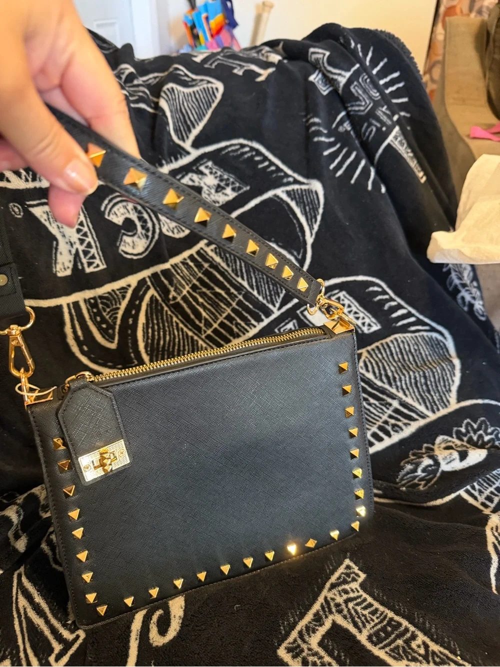 Black Studded Leather Top-Handle Bag